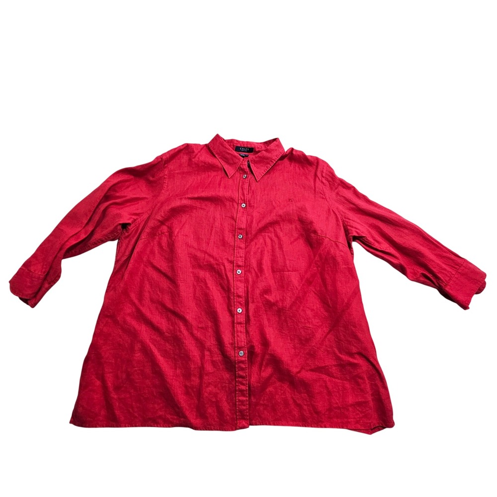 Chaps Button Down Shirt Women 2X Red 100% Linen Long Sleeve Logo